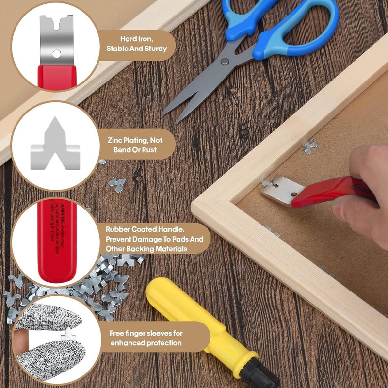 lizenoz Red Glazier Point Driver Tool with 200 Glazing Points & 2 Finger Cots - for Framing Glass, Pictures, Cross Stitch - Rust-Resistant Iron/Zinc Push Points, Easy-Grip Handle - Image 3